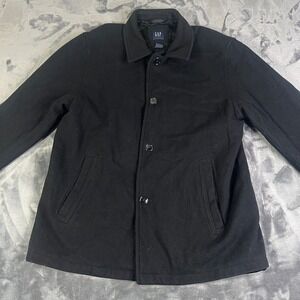 Vintage 90s Y2K Wool Blend‎ Gap Coat Mens XL Black Button Long Sleeve Heavy